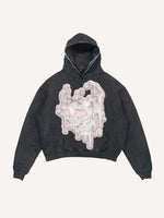 Distressed Washed Graphic Print Slant Pockets Hoodie