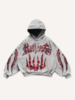 Claw Marks&Tiger&Letter Print Slant Pockets Hoodie