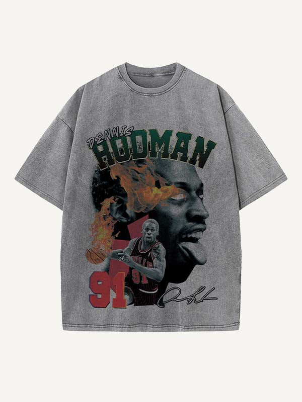 Dennis Rodman Print Round Neck T-shirt