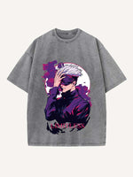 Distressed Washed Figure&Graphic&Letter Print Round Neck T-shirt