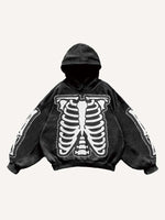 Skeleton&Gesture Faux Decal Print Slant Pockets Hoodie