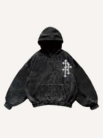 Angel&Cross Graphic Print Slant Pockets Hoodie