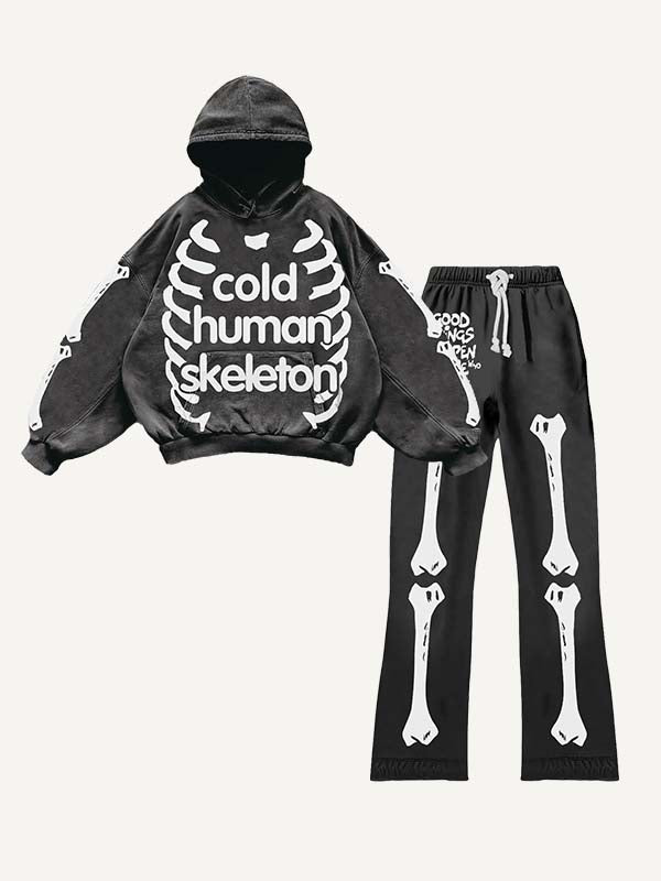 Skeleton&Letter Print Elastic Waist Two-Piece Set