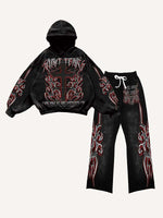 Cross&Letter Graphic Print Elastic Waist Two-Piece Set