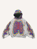 Skeleton&Octopus Print Slant Pockets Hoodie