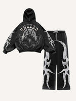 Demon Figure&Letter Graphic Print Elastic Waist Two-Piece Set