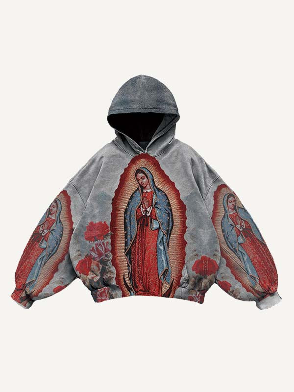 Mary&Pray&Floral Print Slant Pockets Hoodie