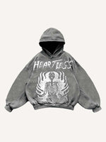 Heartless Skeleton Print Slant Pockets Hoodie