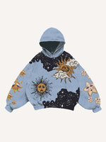 Sad Sun&Moon&Eye&Cloud&Graphic Print Slant Pockets Hoodie