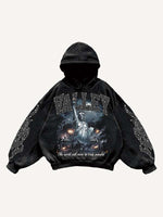 Statue Of Liberty&Letter&Graphic Faux Rhinestones Print Slant Pockets Hoodie