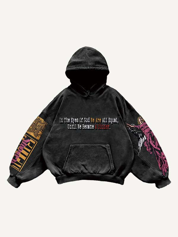 Figure&Wing&Letter Print Slant Pockets Hoodie