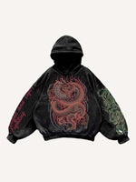 Dragon&Tiger&Skull&Letter Print Slant Pockets Hoodie