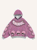 Skull&Heart&Letter Faux Rhinestones Print Faux Decal Print Slant Pockets Hoodie