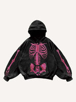 Skeleton Print Slant Pockets Hoodie