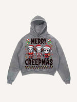 Distressed Washed Christmas Horror Print Slant Pockets Hoodie
