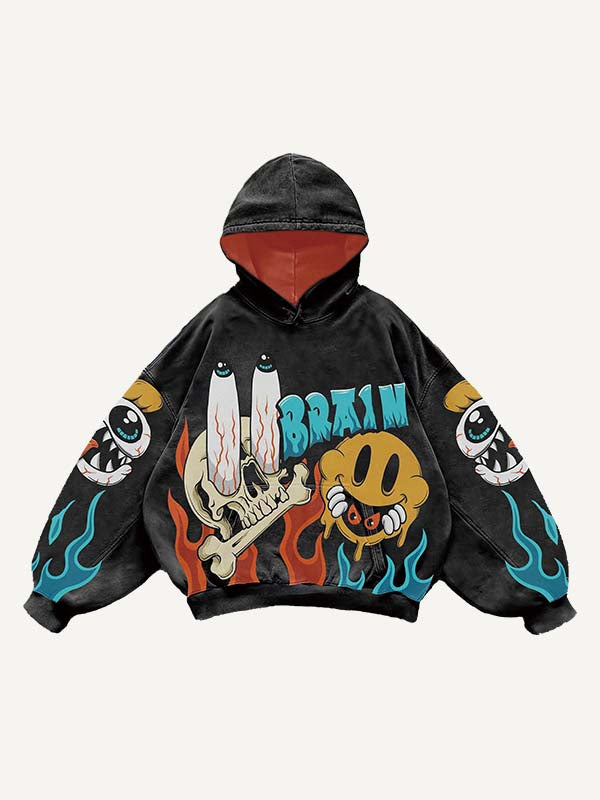 Skull&Eyeball&Fire&Smiley Face Print Slant Pockets Hoodie