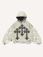 Cross Faux Decal Print Slant Pockets Hoodie