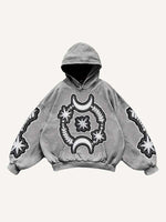 Moon&Star&Eye Faux Decal Print Slant Pockets Hoodie