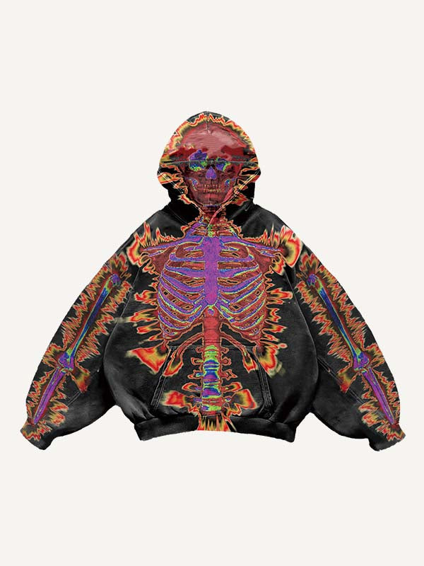 Skeleton Glow Print Slant Pockets Hoodie