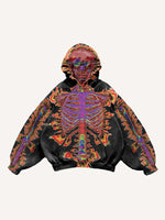 Skeleton Glow Print Slant Pockets Hoodie