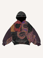 Colorblock Striped&Skull&Figure Print Slant Pockets Hoodie