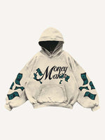 Angel&Letter&Money Print Slant Pockets Hoodie