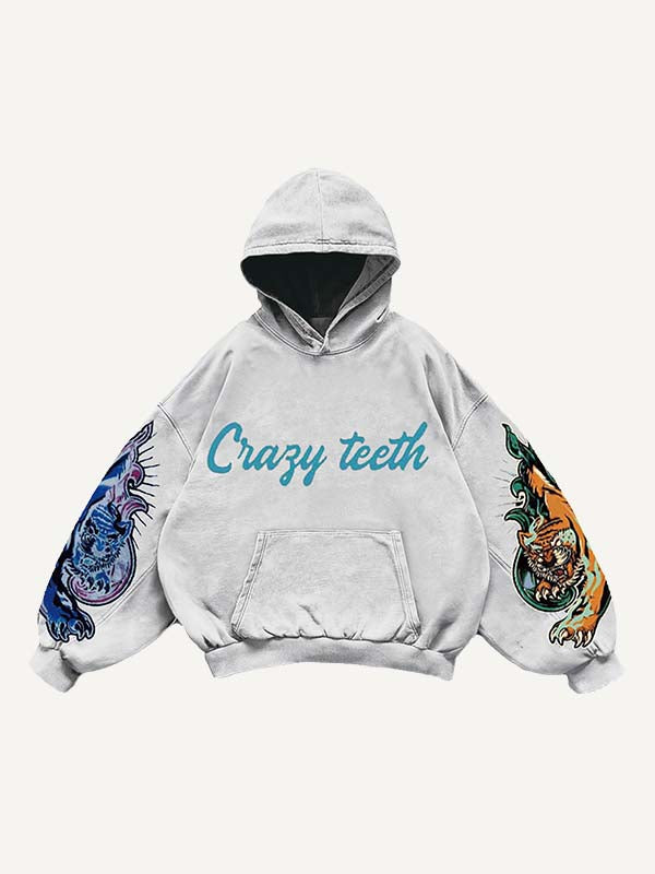 Tiger&Letter Graphic Print Slant Pockets Hoodie