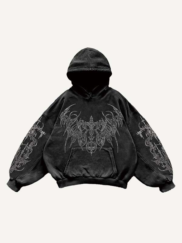Wing&Cross Graphic Print Slant Pockets Hoodie