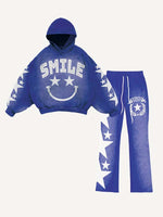 Star&Letter&Smile Print Elastic Waist Two-Piece Set