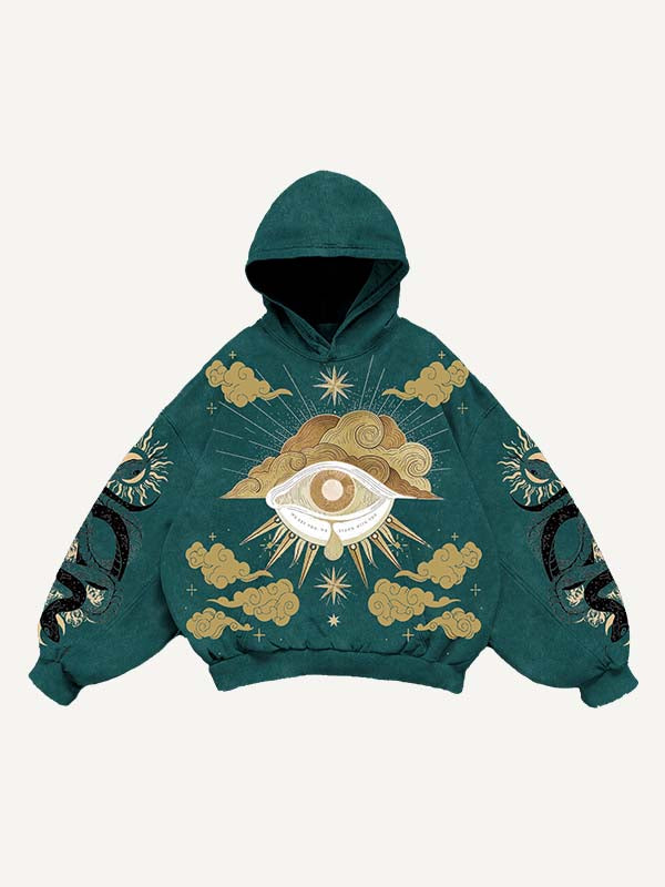 Eye&Cloud&Snake&Palm&Graphic Print Slant Pockets Hoodie