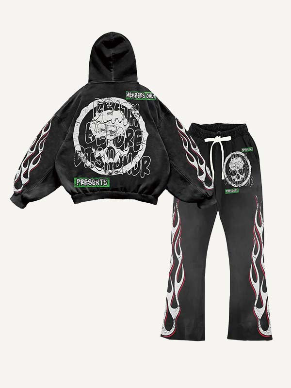 Skull&Figure&Letter&Fire Print Elastic Waist Two-Piece Set