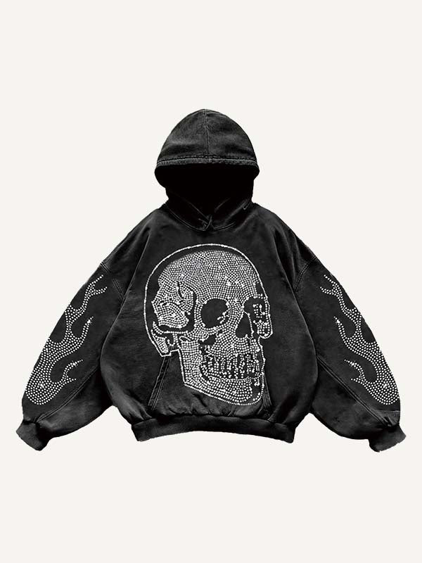 Skull&Gesture Faux Rhinestones Print Slant Pockets Hoodie