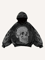 Skull&Gesture Faux Rhinestones Print Slant Pockets Hoodie