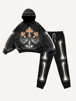Skeleton&Wing&Cross&Letter Faux Decal Print Elastic Waist Two-Piece Set