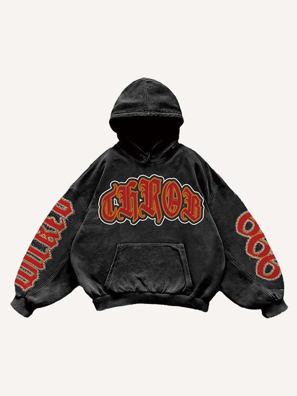 Little Devil Heartbeat&Letter Faux Decal Print Slant Pockets Hoodie