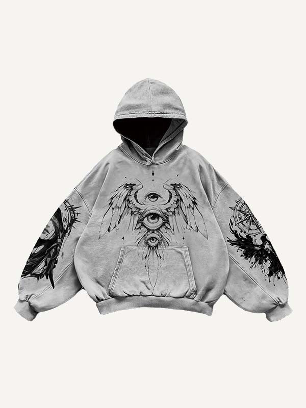Figure&Wing&Eye&Animal&Letter Print Slant Pockets Hoodie