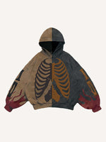 Colorblock Skeleton Print Slant Pockets Hoodie