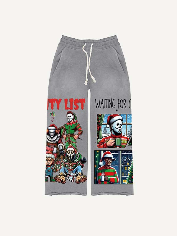 Christmas Horror Print Elastic Waist Pants
