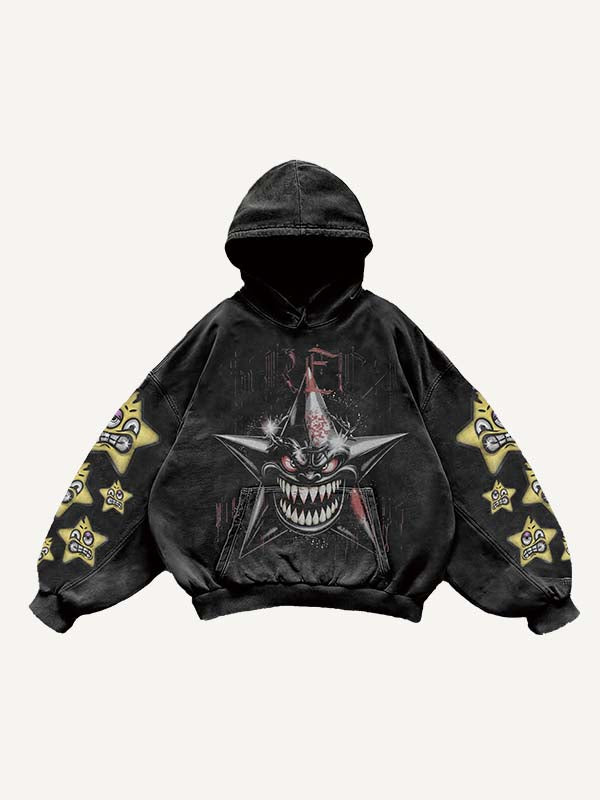 Evil Star Print Slant Pockets Hoodie