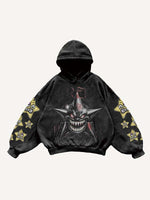 Evil Star Print Slant Pockets Hoodie