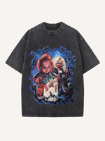 Distressed Washed Horror Print Round Neck T-shirt