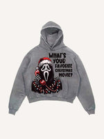 Distressed Washed Christmas Horror Print Slant Pockets Hoodie