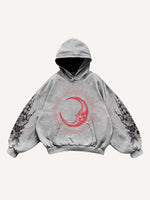 Sun&Moon&Wing&Eye&Palm Print Slant Pockets Hoodie