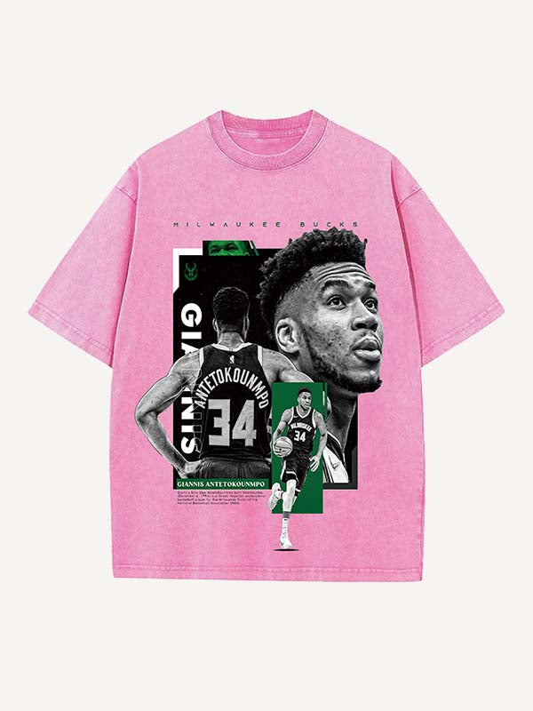 Giannis Antetokounmpo Print Round Neck T-shirt