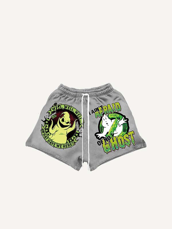 Halloween Ghost&Graphic&Letter Print Drawstring Waist Shorts