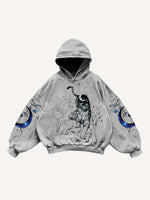 Tiger&Dragon&Phoenix&Sun&Moon Print Slant Pockets Hoodie