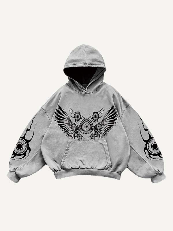 Star&Wing&Eyeball Print Slant Pockets Hoodie