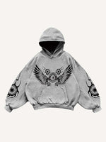 Star&Wing&Eyeball Print Slant Pockets Hoodie