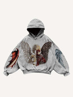 Half Angel Half Demon&Wing Print Slant Pockets Hoodie