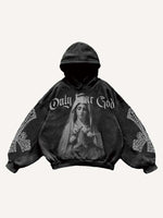 Mary&Pray&Cross&Letter Faux Rhinestones Print Slant Pockets Hoodie